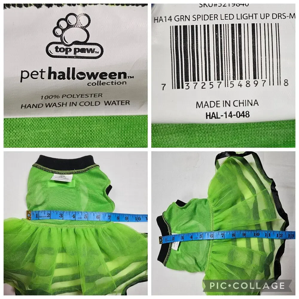 Small Dog Halloween Green/Black Stripe Lighted Spider + Christmas Dress Costumes